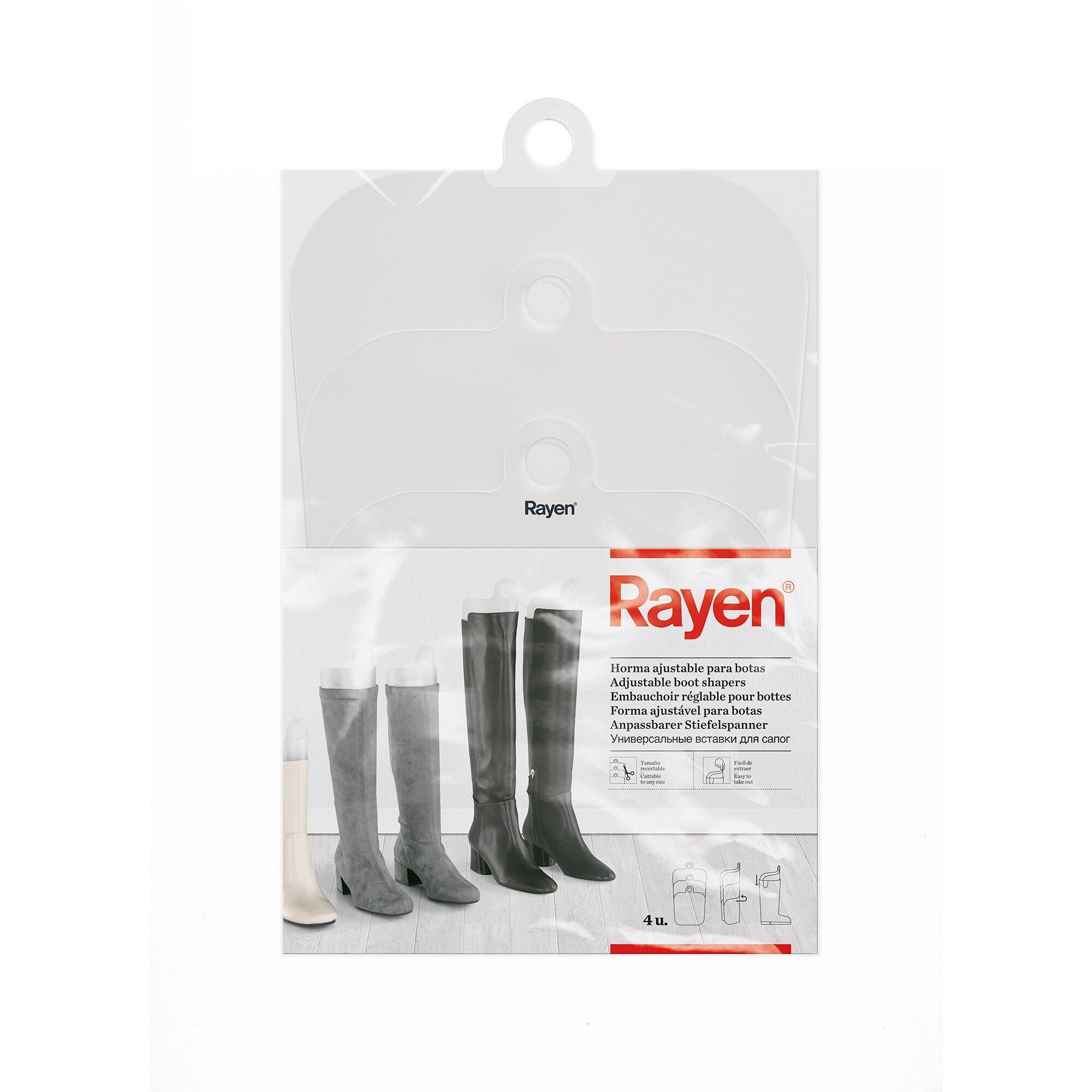 Rayen | Verstellbare Schuhformer | Individuell zuschneidbar | Leicht abnehmbar | 4er-Pack | S 27,5 M 36, L 44 x 26 cm