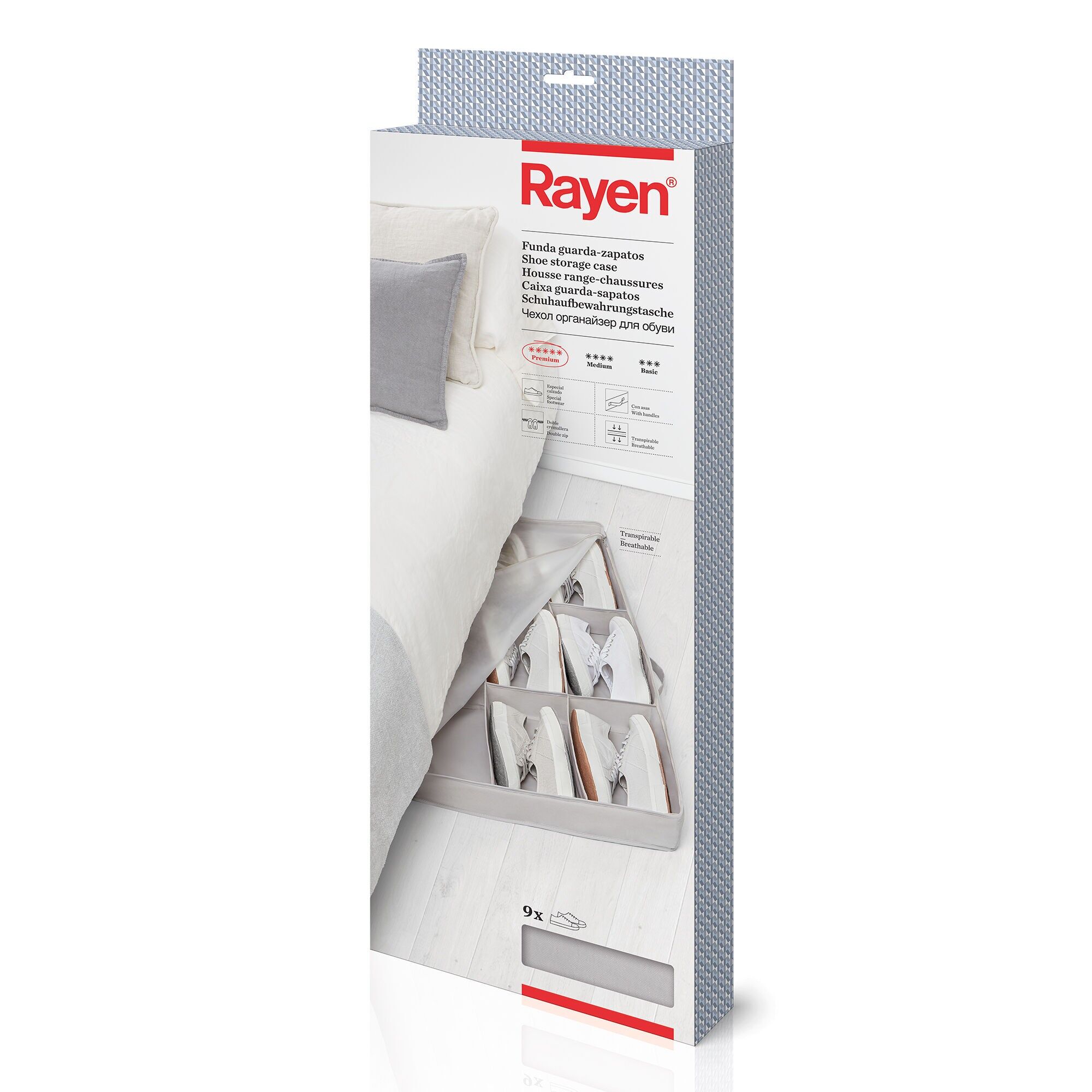 Rayen | Shoe storage bag | Special cover for footwear | Breathable | With handles and double zipper | Capacity up to 9 pairs | Premium range | 90 x 50 x 10.5 cm