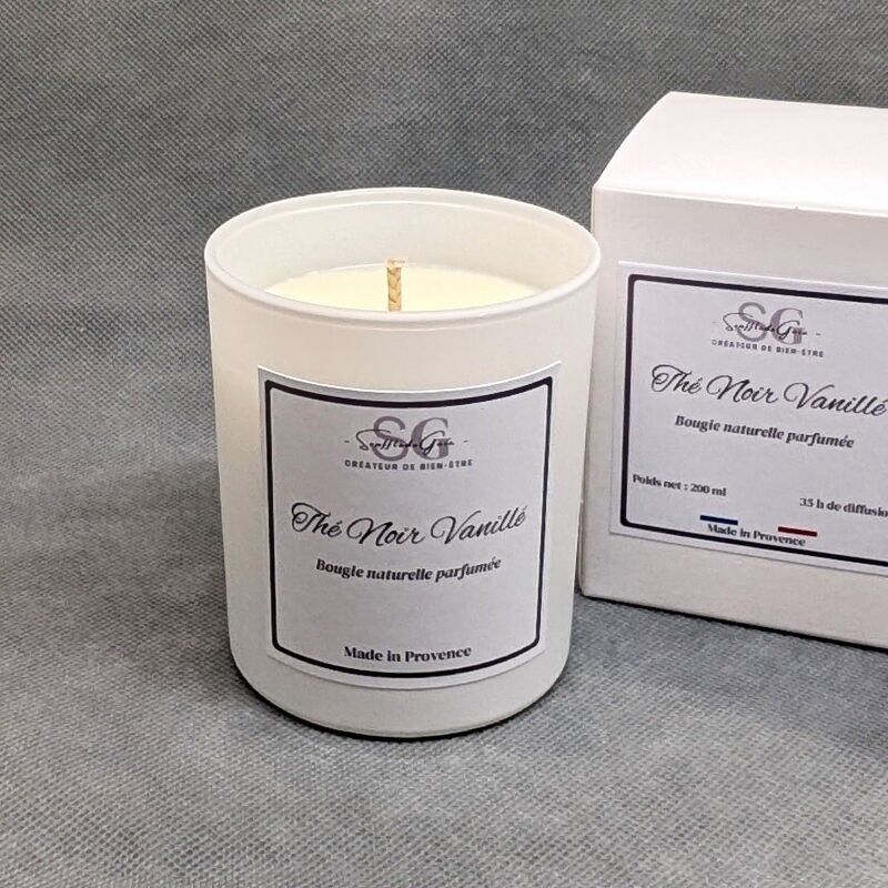 Natural scented candle, Black Tea and Vanilla – Vegetable wax & beeswax – Made in France