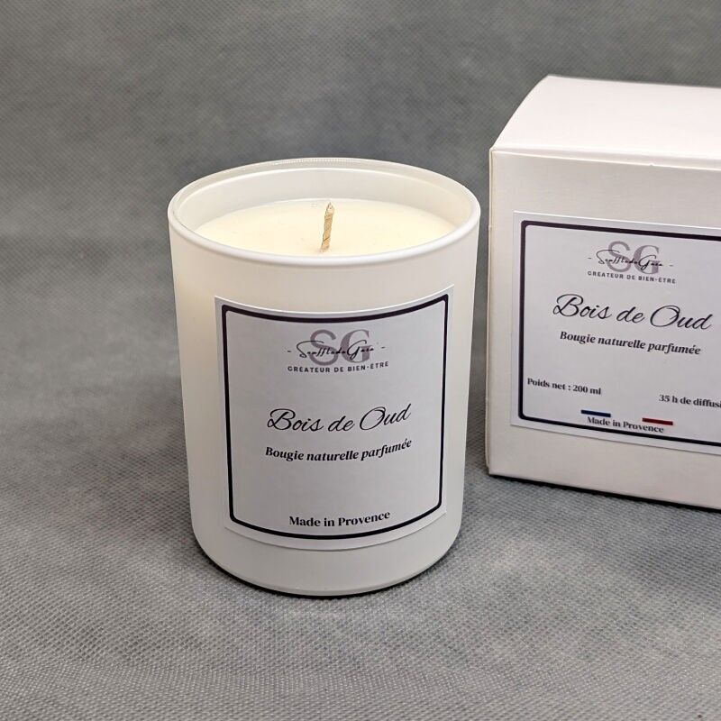 Natural scented candle, Oud wood – Vegetable wax & beeswax – Made in France