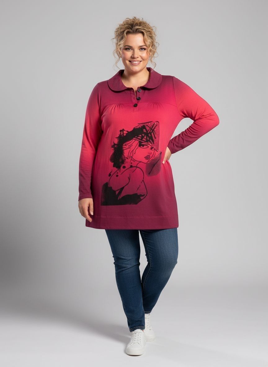Rosa Tunika mit Batikmuster in Übergröße (A723)