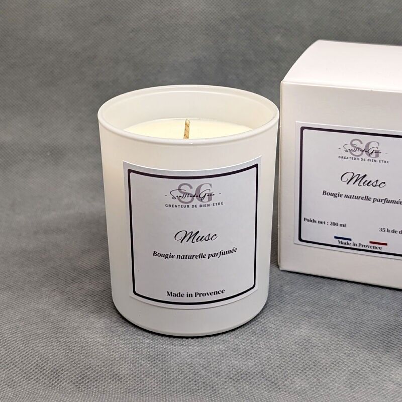 Natural Musk Scented Candle – Vegetable Wax & Beeswax – Made in France