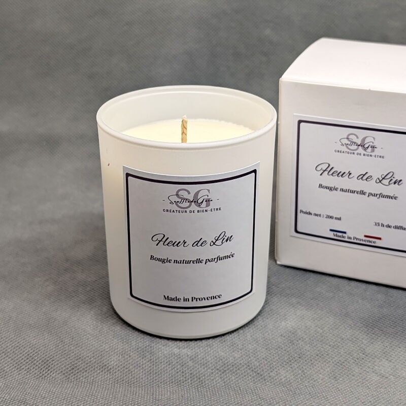 Natural scented candle, Flax Flower – Vegetable wax & beeswax – Made in France