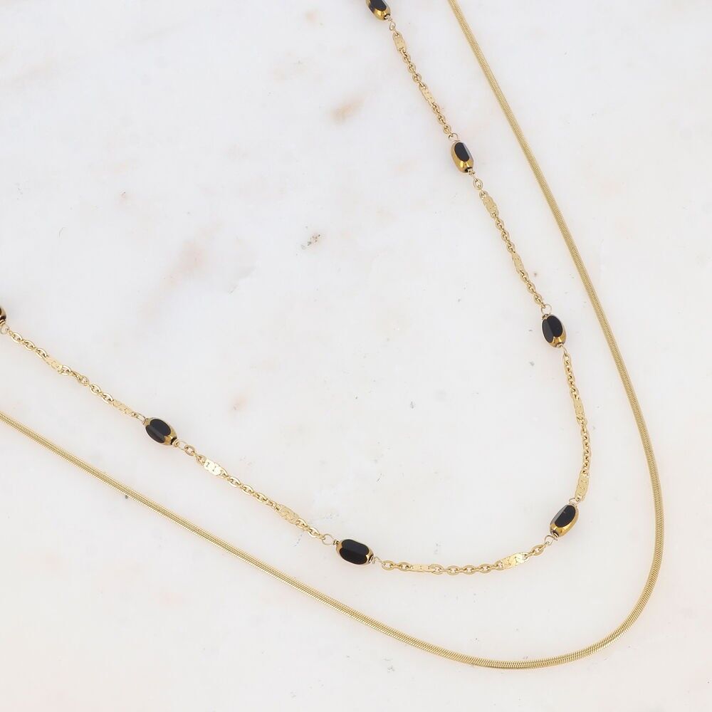 Two-tiered necklace with natural stone