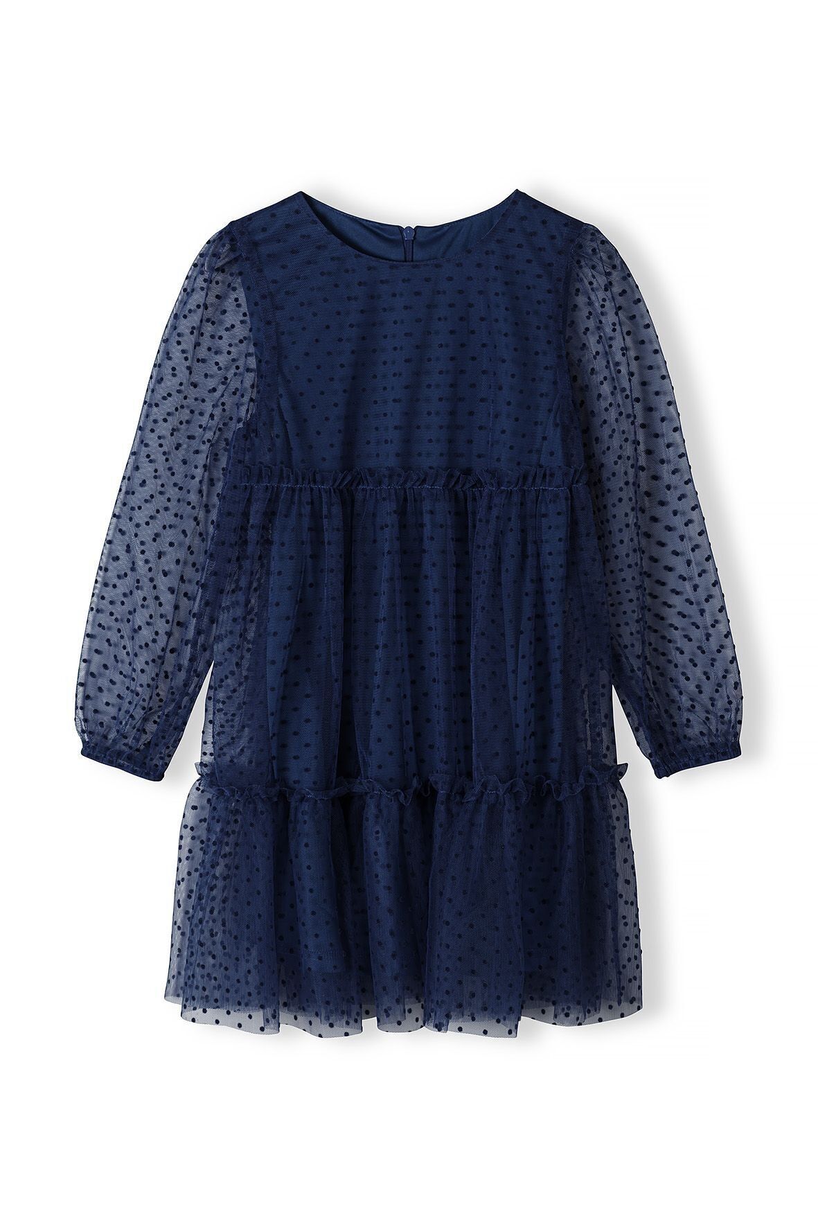 Girls party dress with flock print navy 3-14y