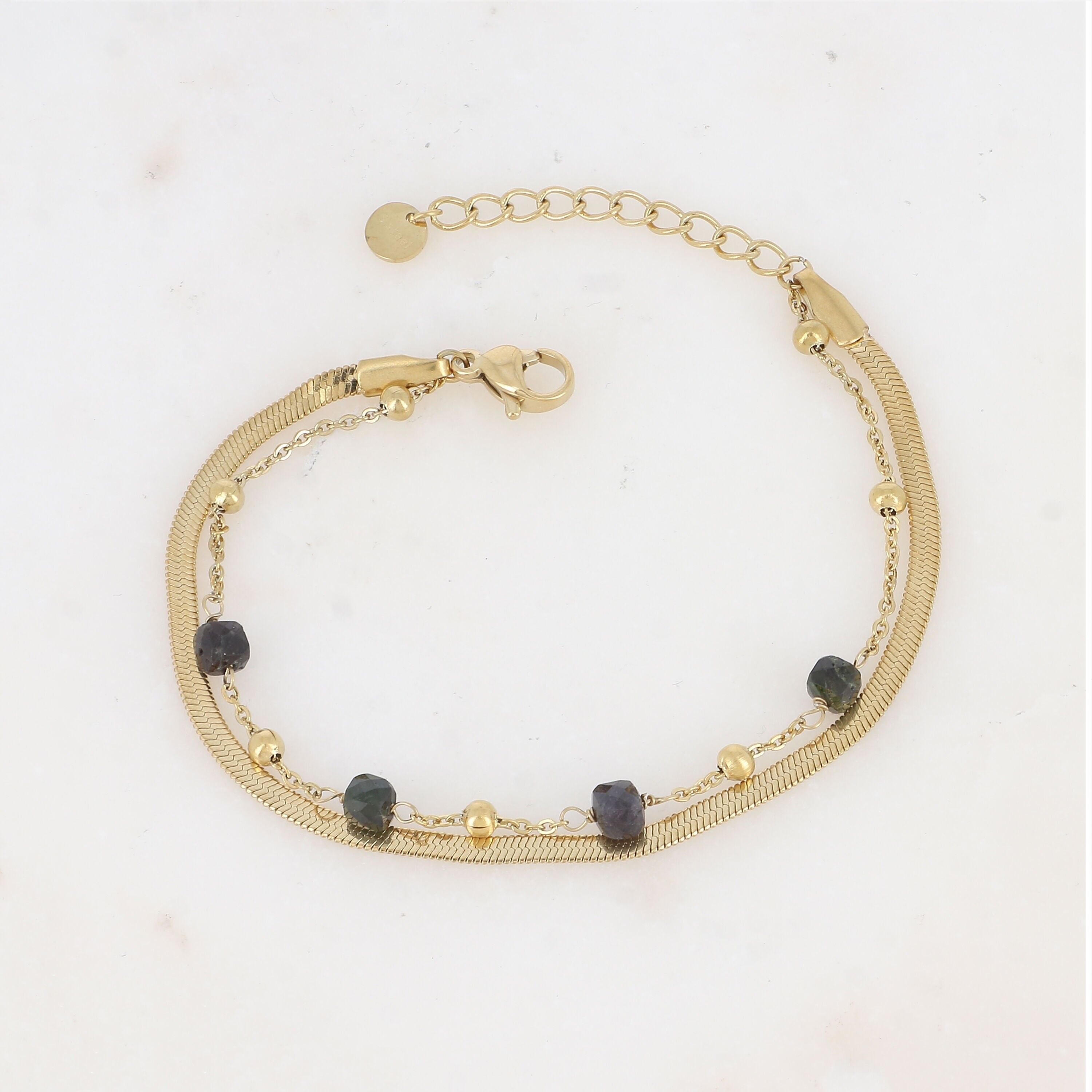 Double-strand bracelet with natural stones