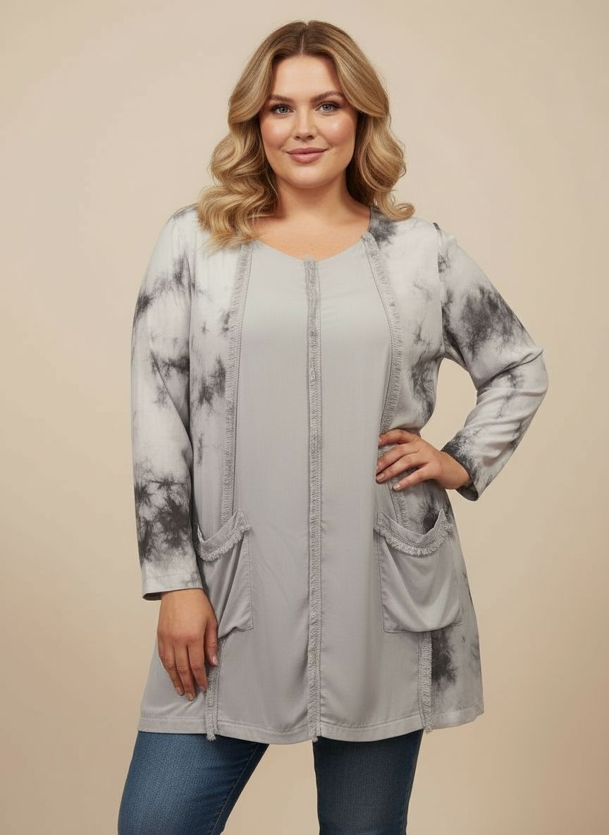 Tunique grande taille effet déchiré imprimé gris (A707)