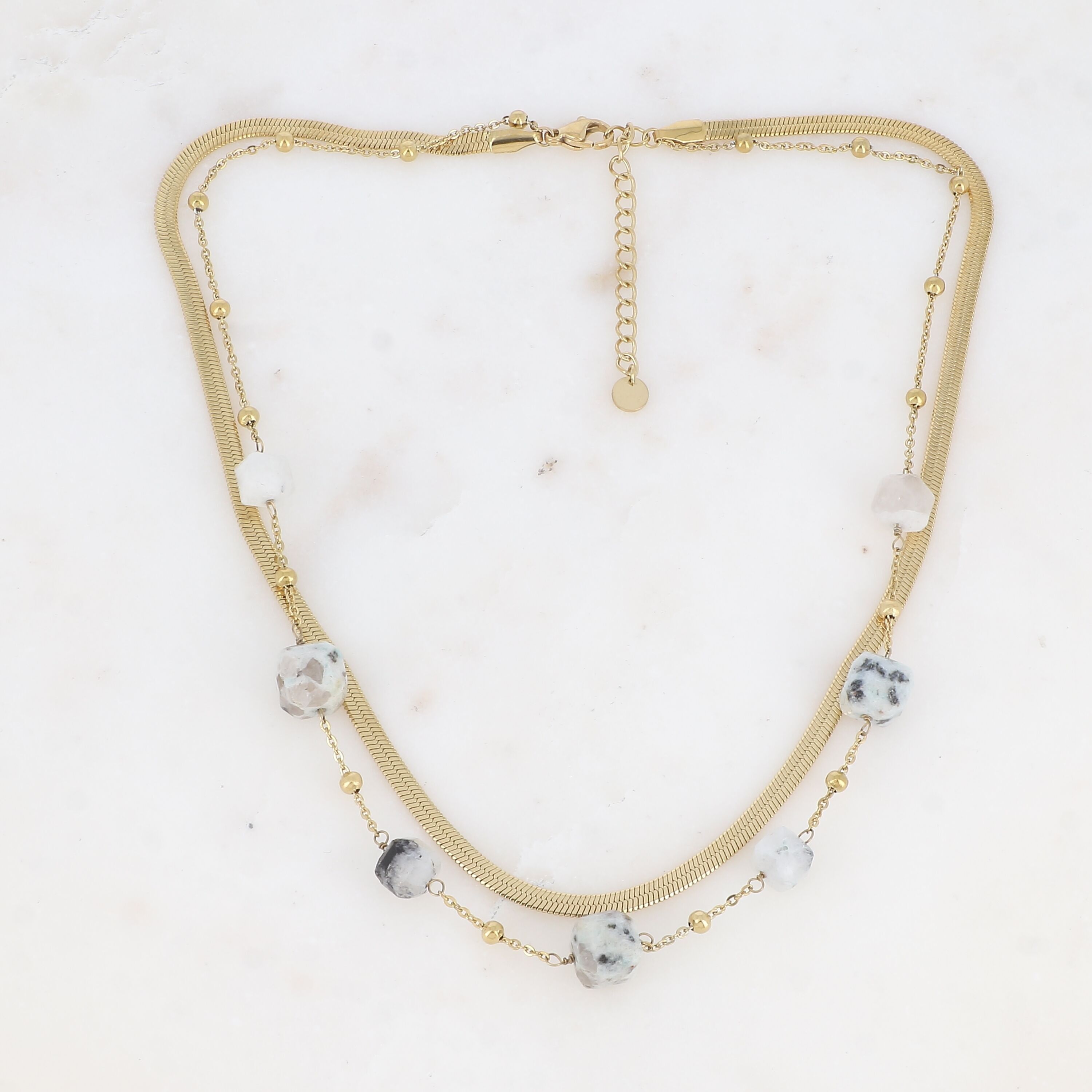 Double-strand necklace with natural stones