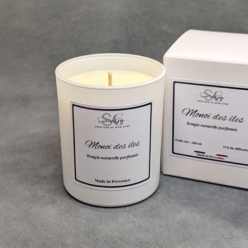 Natural scented candle, Monoï des îles – Vegetable wax & beeswax – Made in France