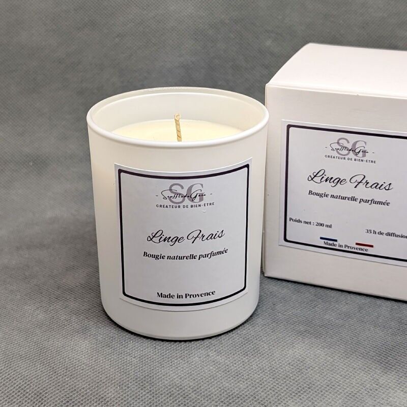 Natural scented candle Fresh Linen – Vegetable wax & beeswax – Made in France