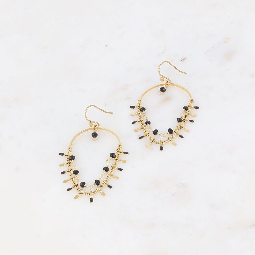 Hook earrings with pearls, enamel and chains