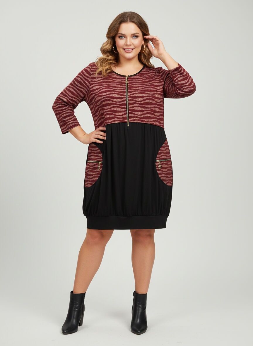 Rotes Semi-Print-Kleid in Übergröße (A733)