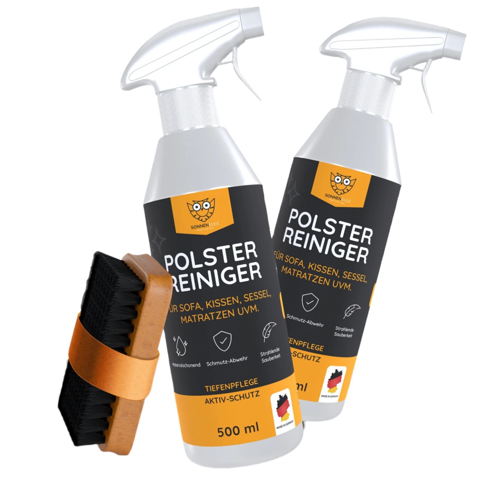 Sonneneule upholstery cleaner in a set of 2 - with our high-quality scrubbing brush made of natural fibers