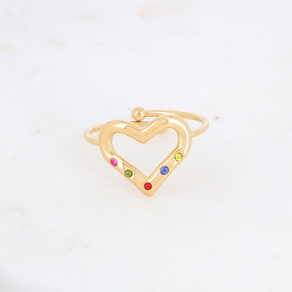 Ring with heart and rhinestones