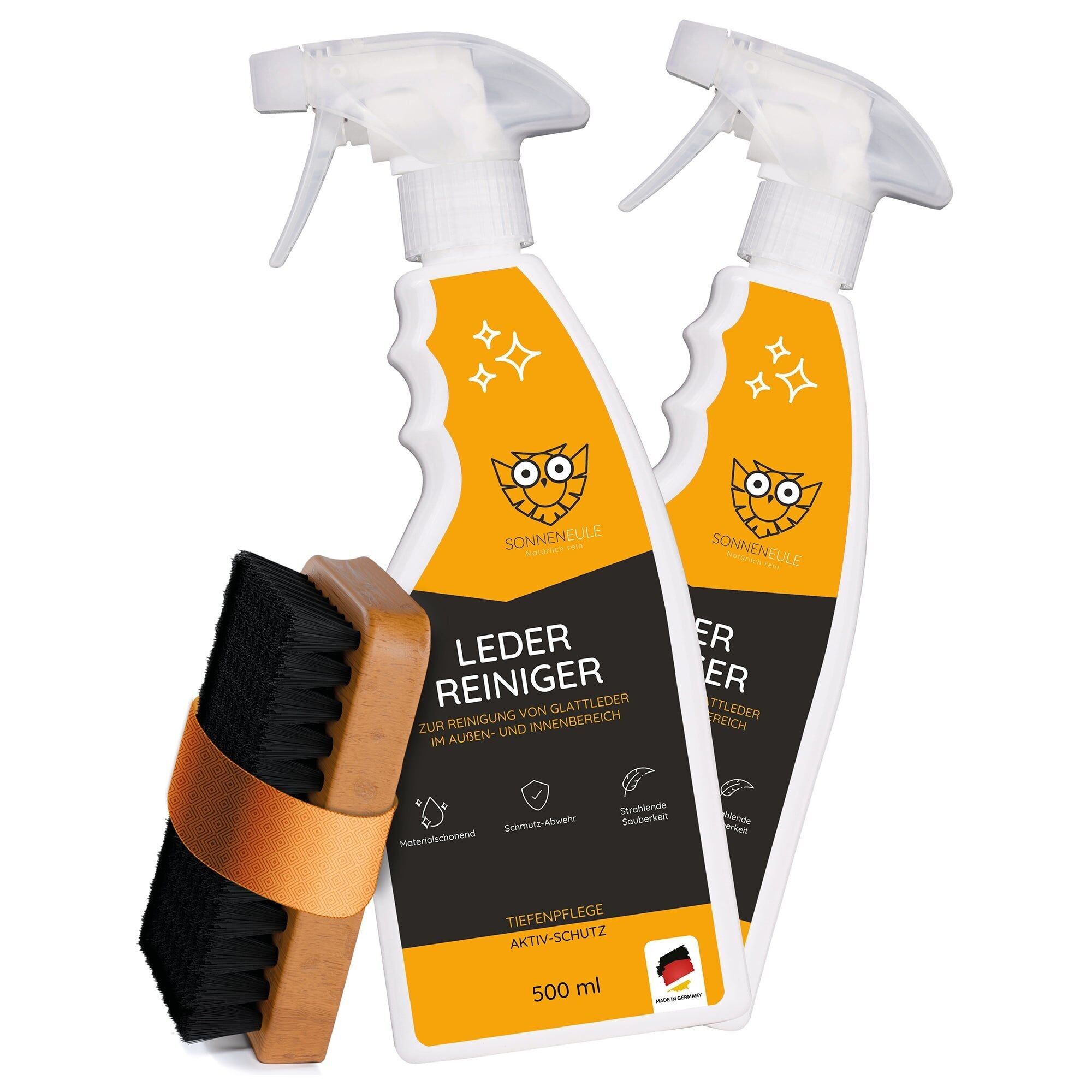 Sun Owl Leather Cleaner in a set of 2 - with our high-quality scouring brush made of natural fibers