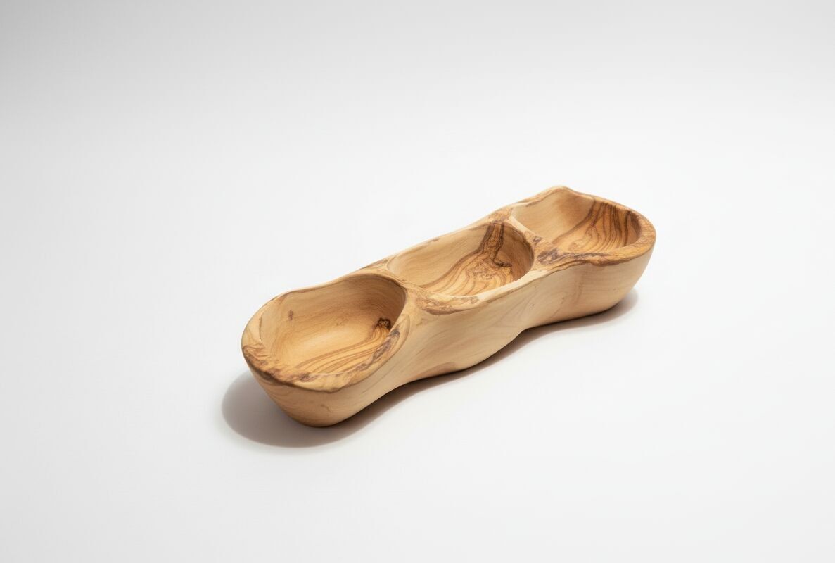 Rustikale Servierschale aus Olivenholz, 3-teilig – Handgeschnitzte Nuss- und Snackschale