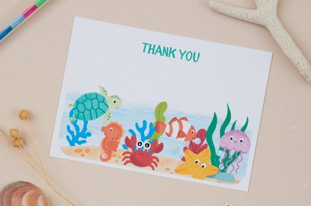 Set di 8 cartoline di ringraziamento Sealife