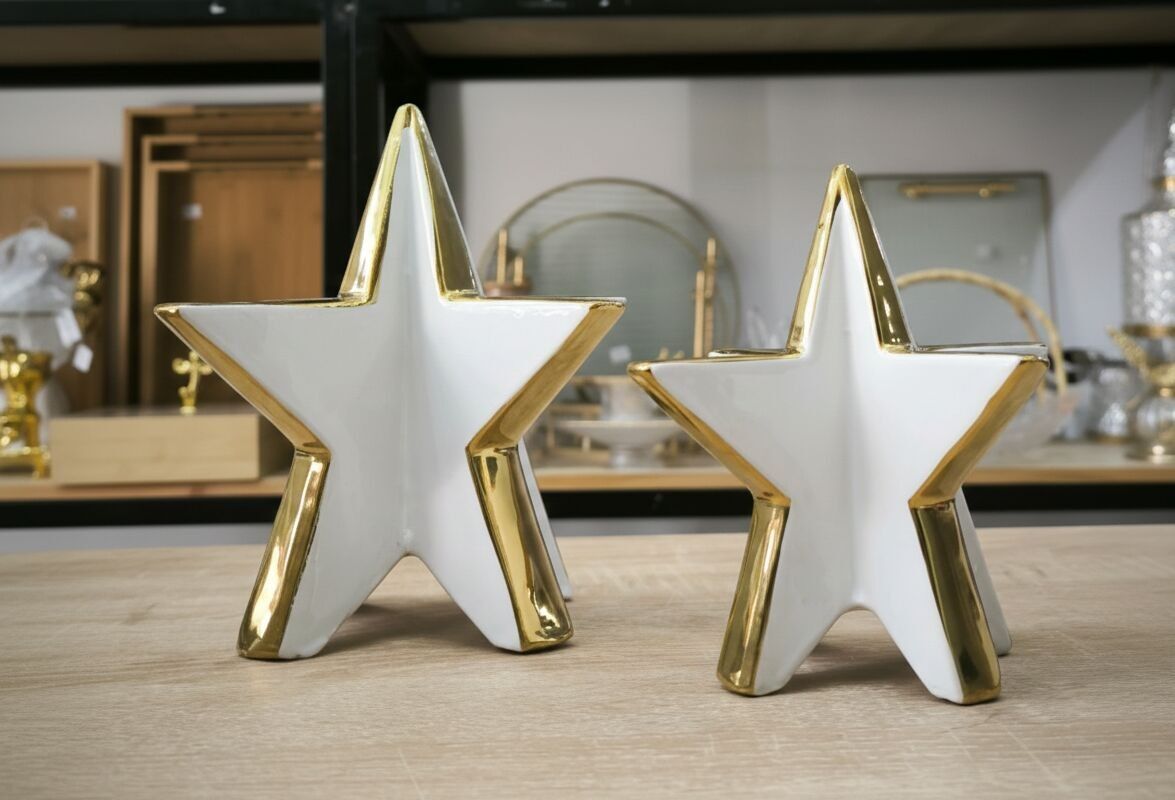 Handgefertigte sternförmige Keramikvasen – Luxuriöse weiße und goldene Dekorationselemente