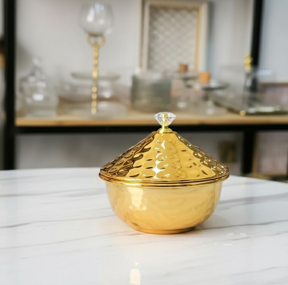 Luxuriöse, gehämmert goldene Mini-Tajine – Elegante, dekorative Servierschale