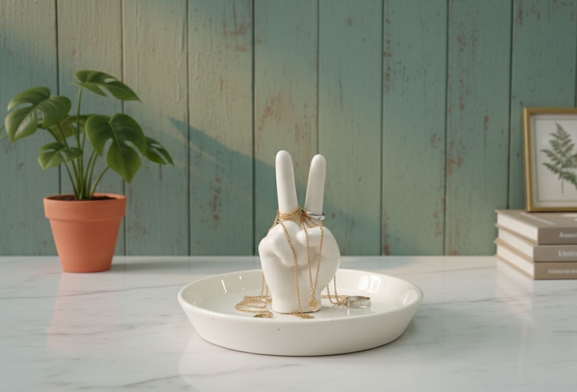Moderne Schmuckschale „Friedenshand“ – Minimalistischer Ringhalter und Tablett aus Keramik