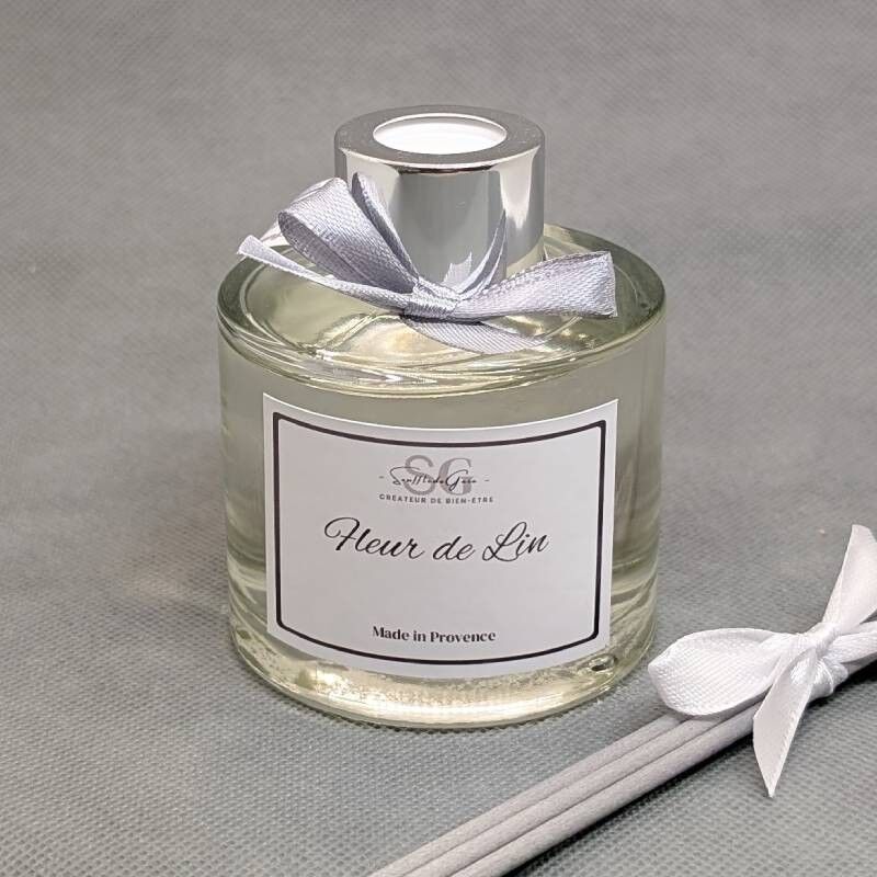 Reed diffuser, Flax Flower scent – Alcohol-free base | Handmade in France