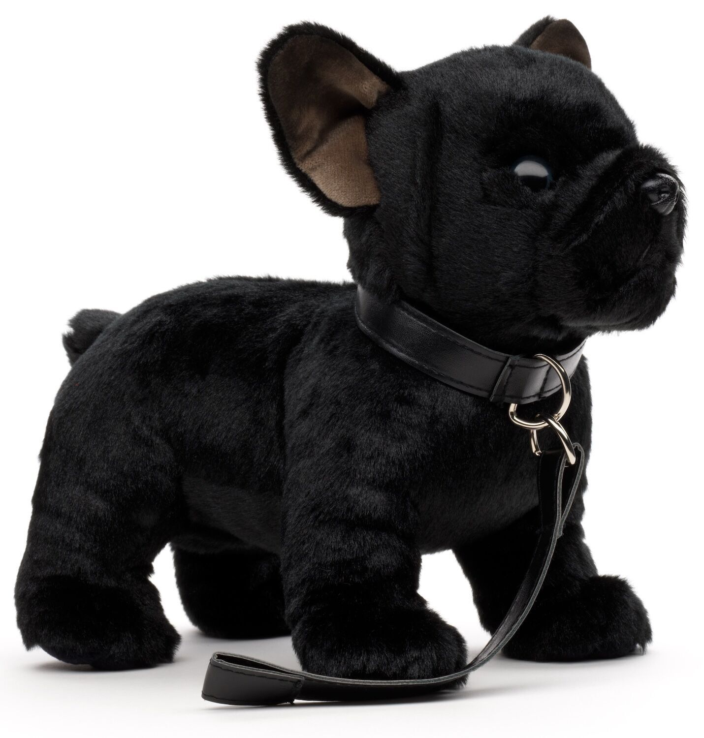 Französische Bulldogge (schwarz) - Mit Leine - 'Uni-Toys Eco-Line' - 100 % recyceltes Material - 26 cm (Länge) - Keywords: Hund, Haustier, Plüsch, Plüschtier, Stofftier, Kuscheltier