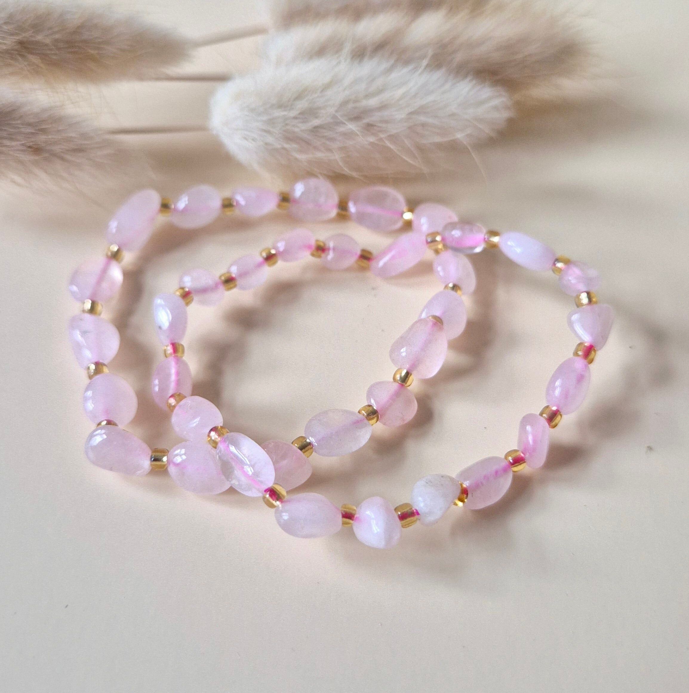 Rosenquarz-Edelsteinarmband – Natürliche Splitter & organische Form