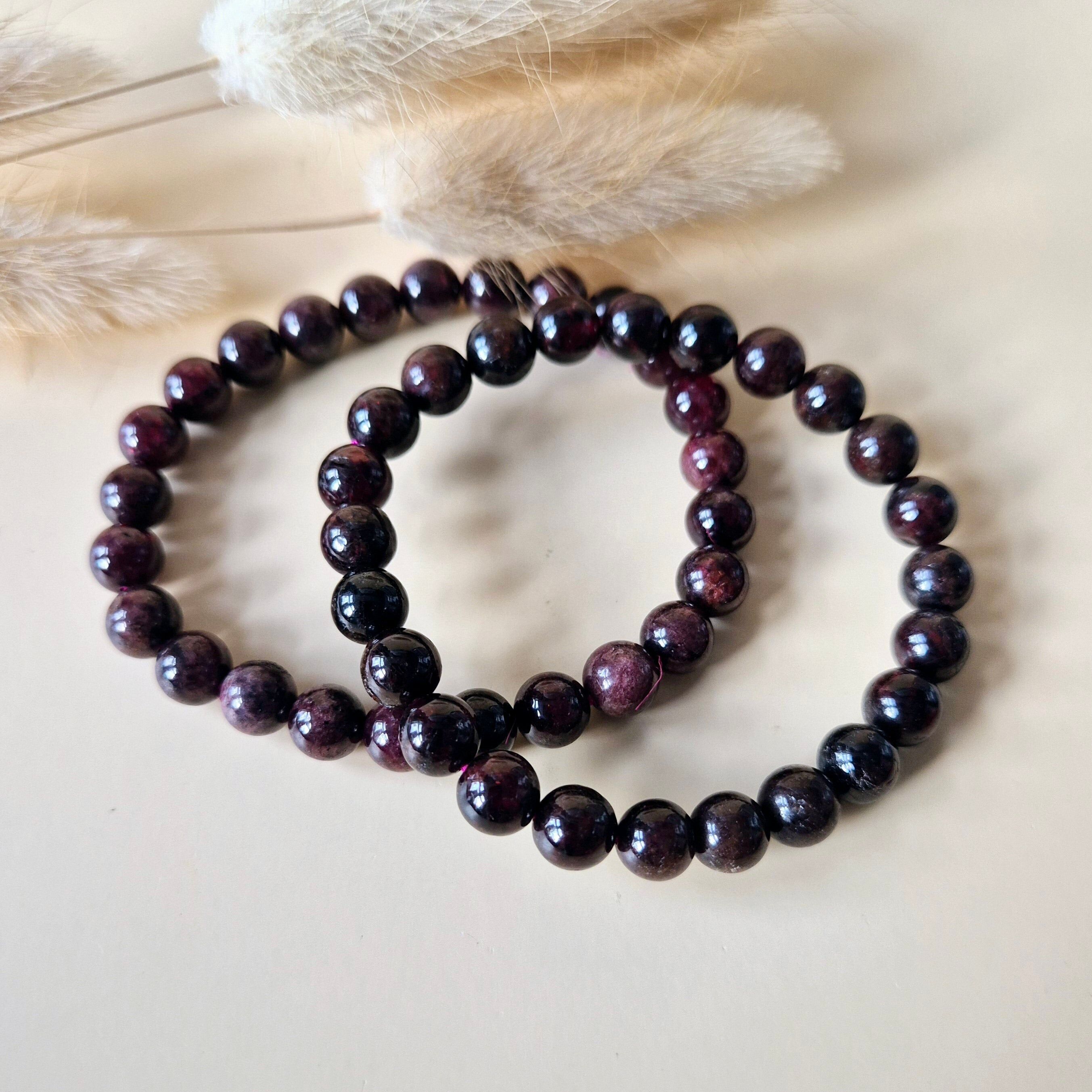 Pulsera de piedras preciosas con cuentas redondas de 6 mm - Granate