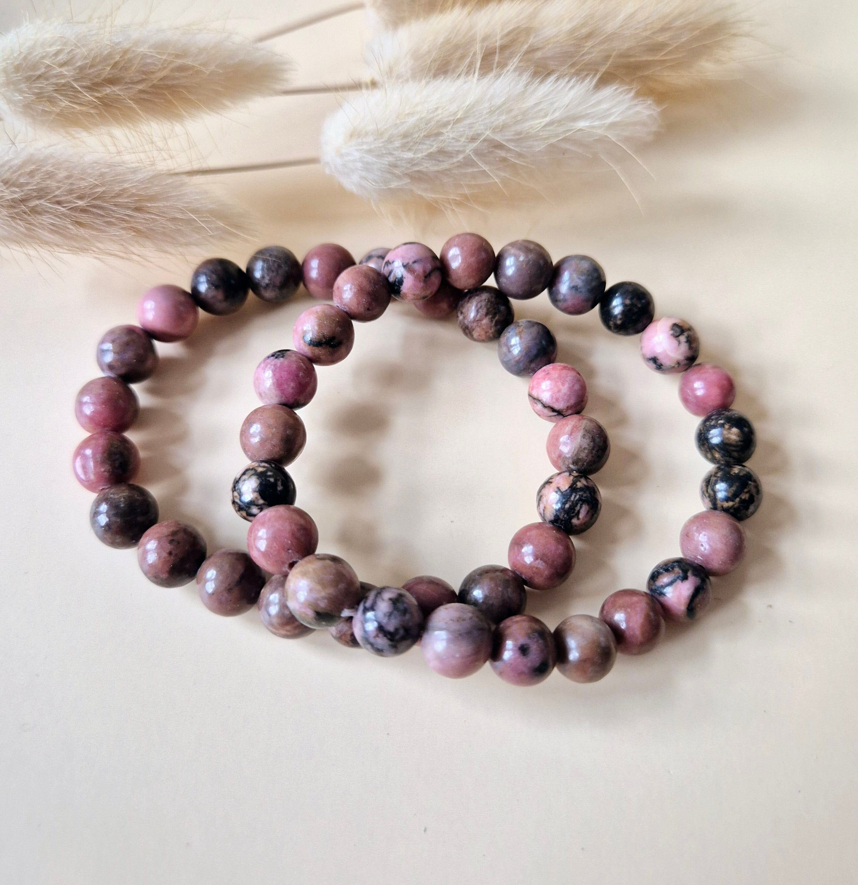 Edelsteinarmband mit 8 mm runden Perlen – Rhodonit
