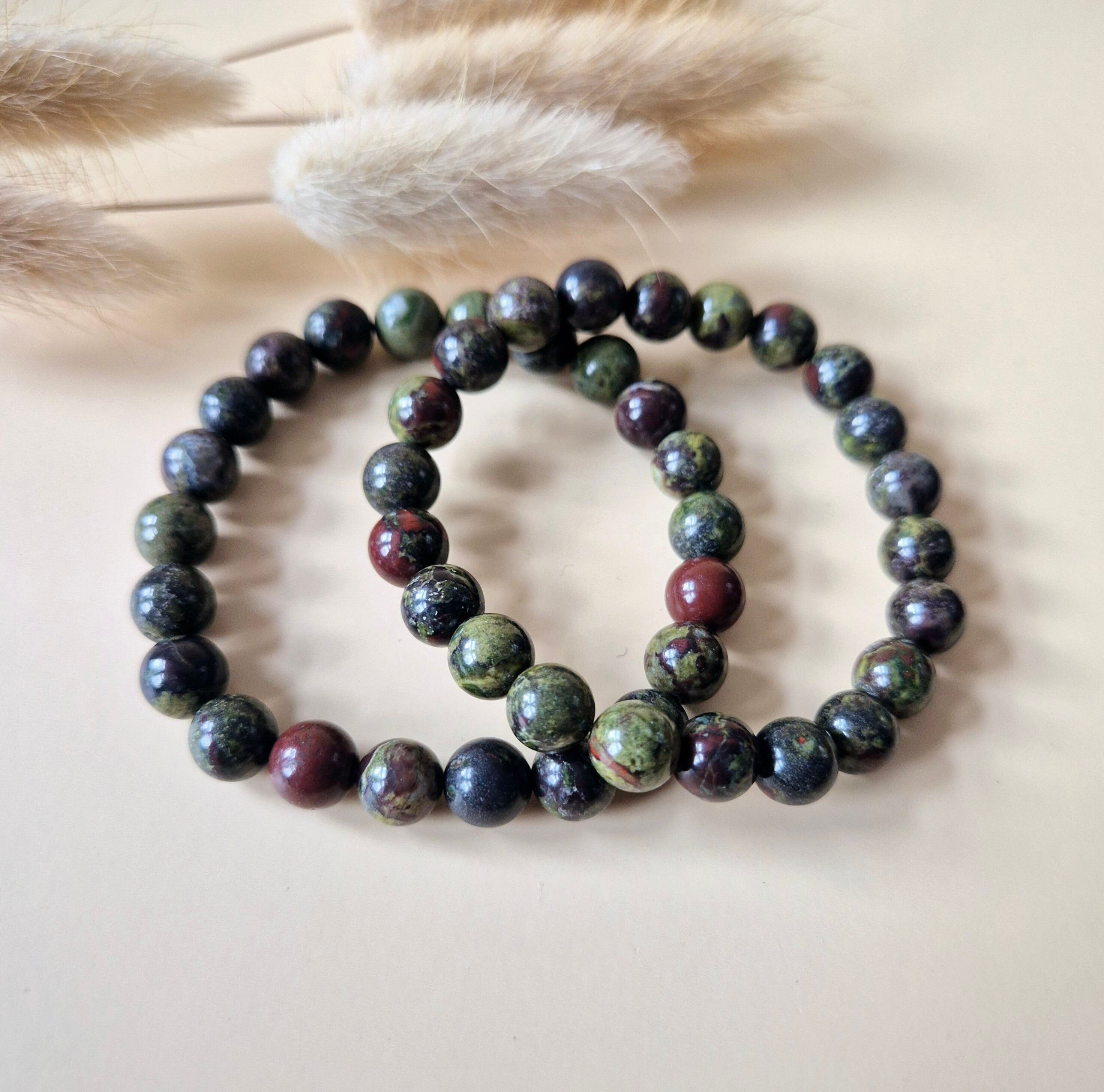Pulsera de piedras preciosas con cuentas redondas de 8 mm - Sangre de Dragón