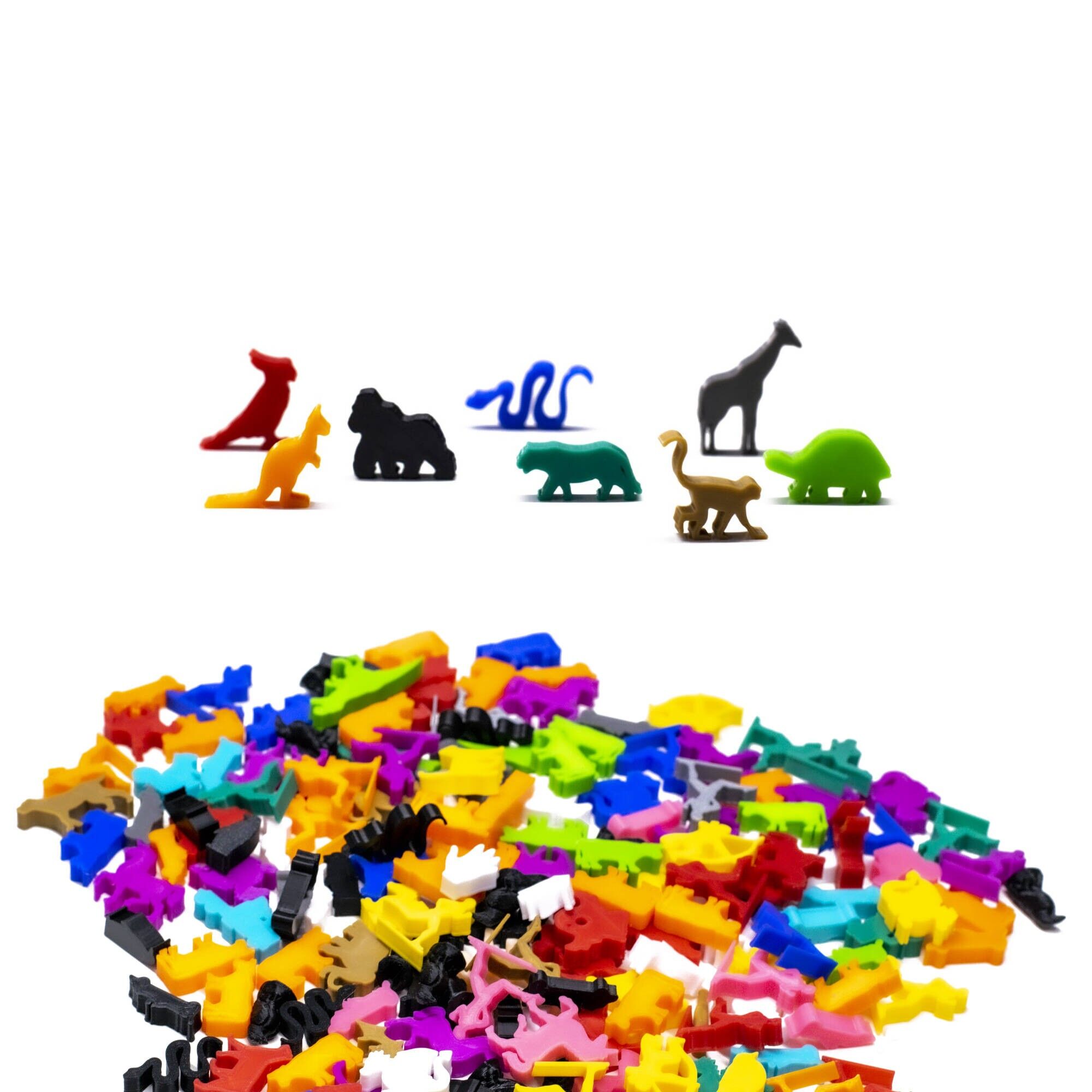 Ensemble de 8 figurines Meeple d'animaux exotiques pour jeux de société | Couleurs assorties