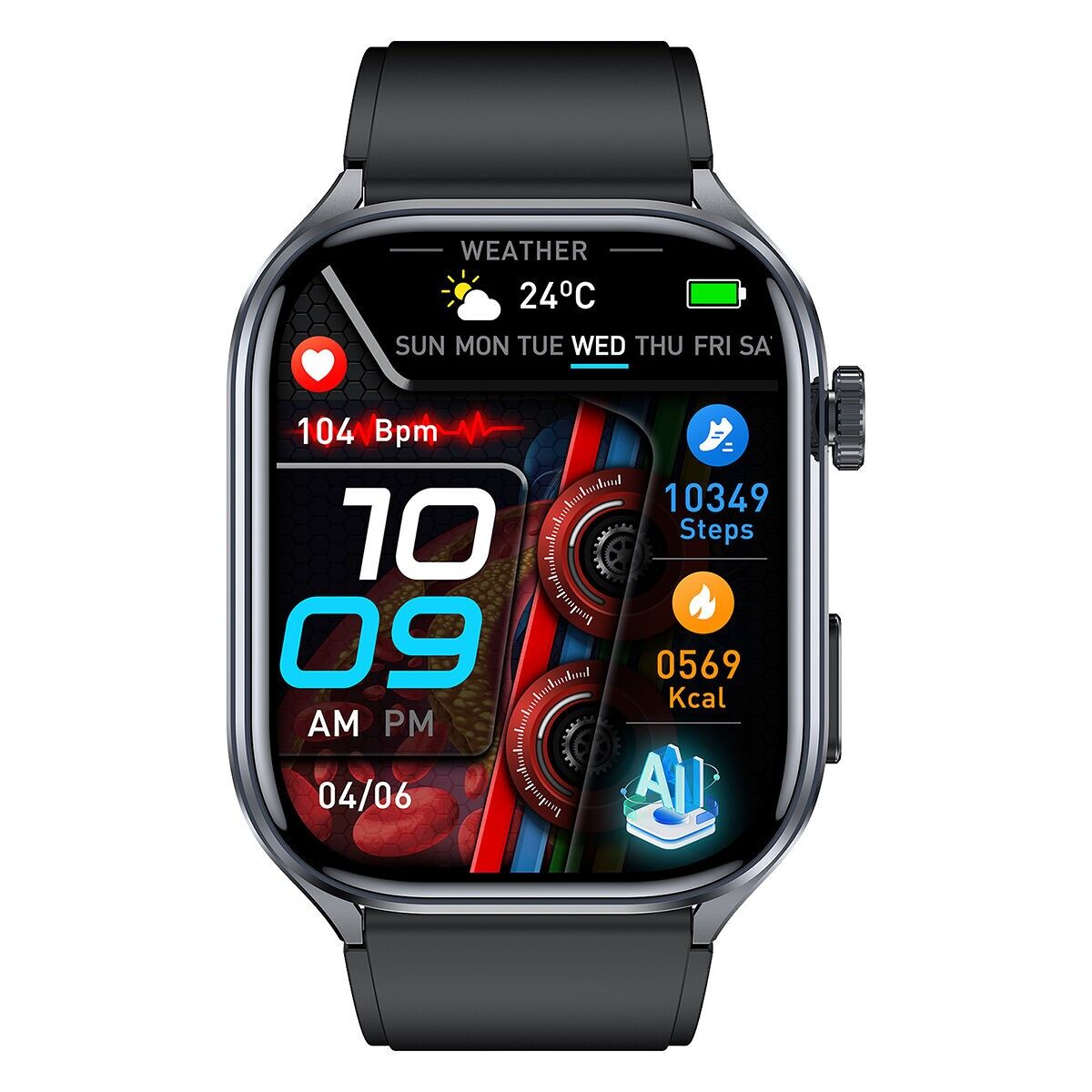 Montre SMARTY mixte - Care+ - SW112 - Boitier rectangulaire en métal argenté - Bracelet en silicone