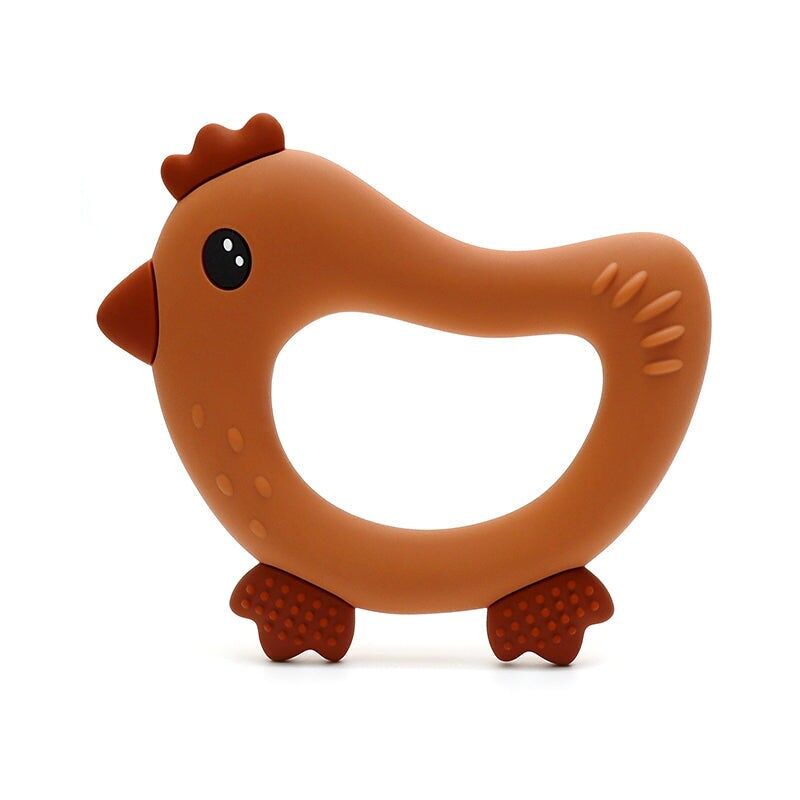 Anello da dentizione in silicone a forma di pollo - Marrone