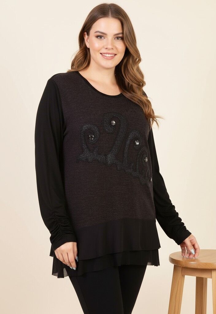 Suéter de talla grande con volante y estampado (A936)