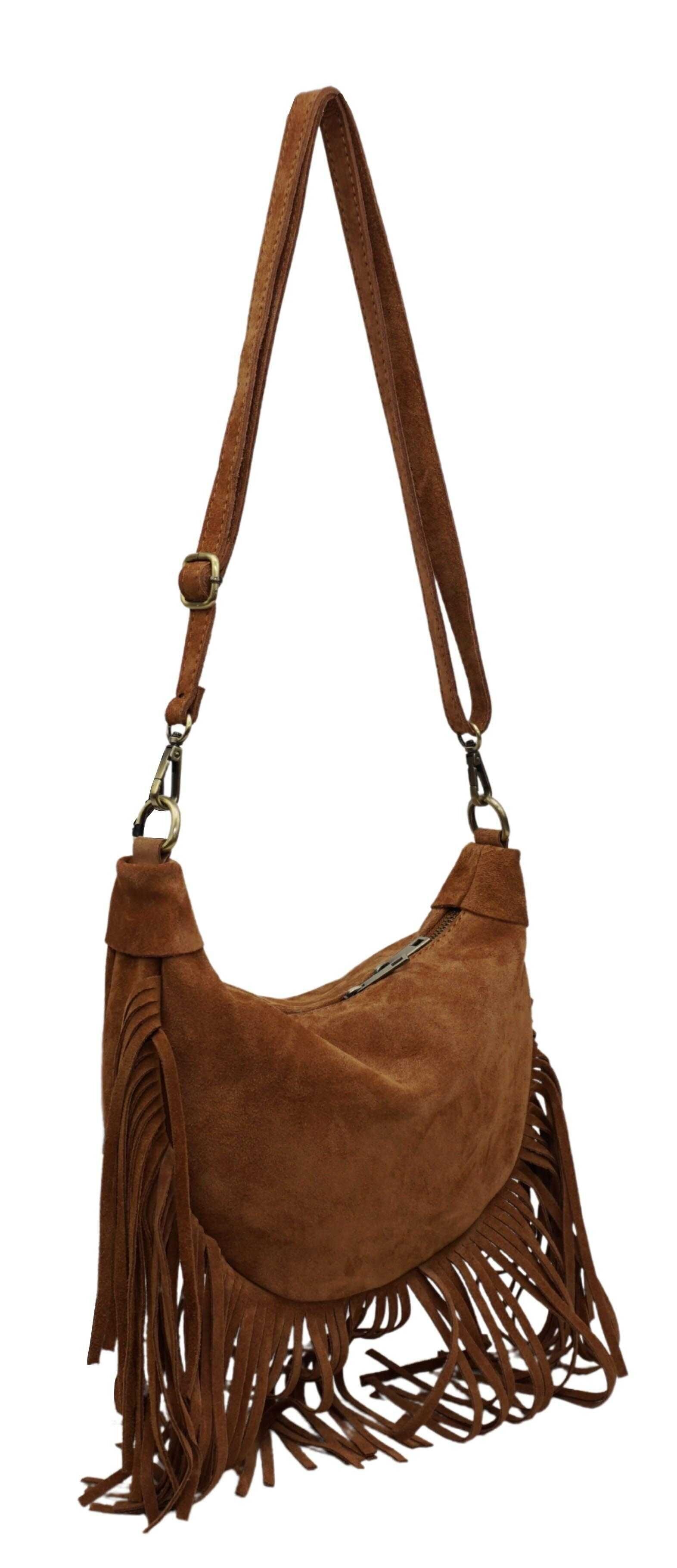 Borsa a tracolla in pelle con frange D1803