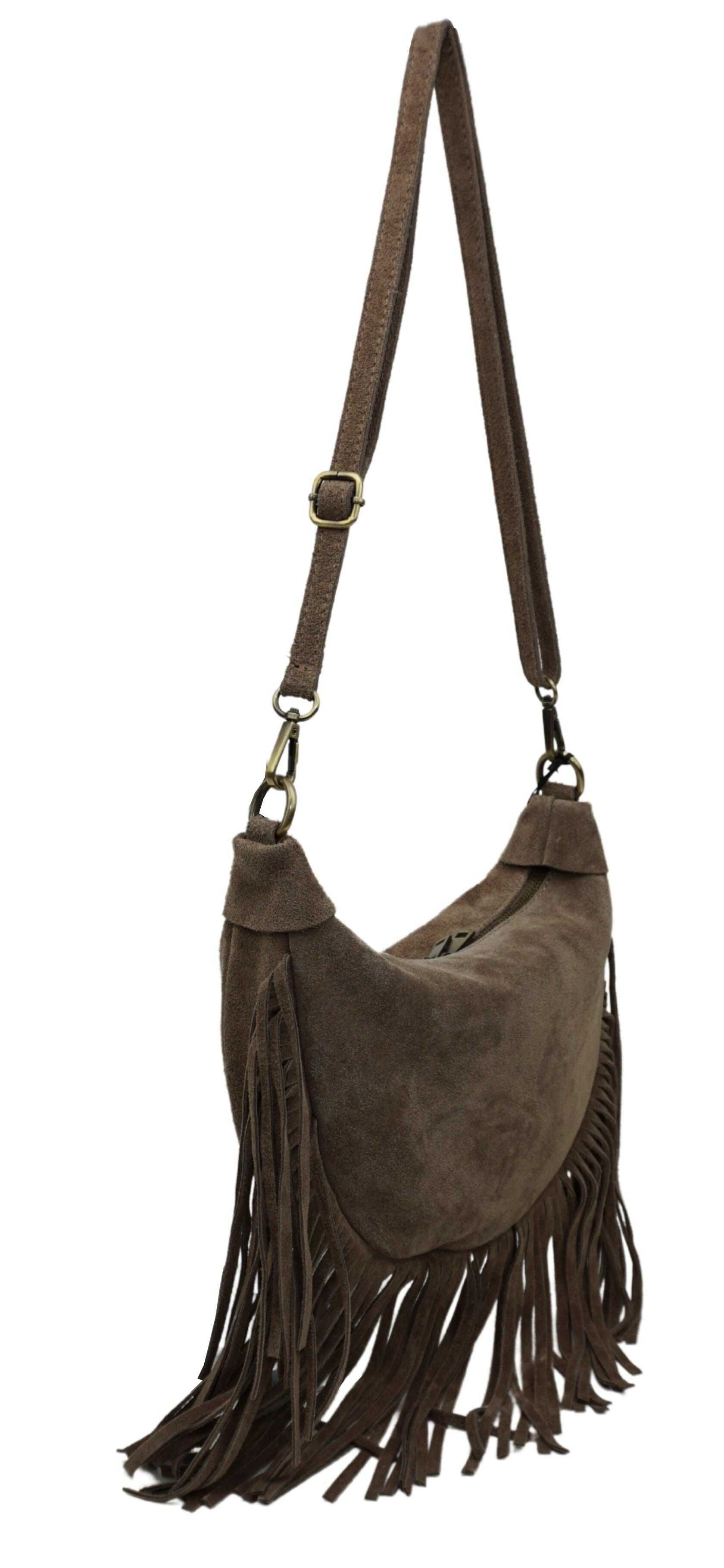Leather fringed shoulder bag D1803