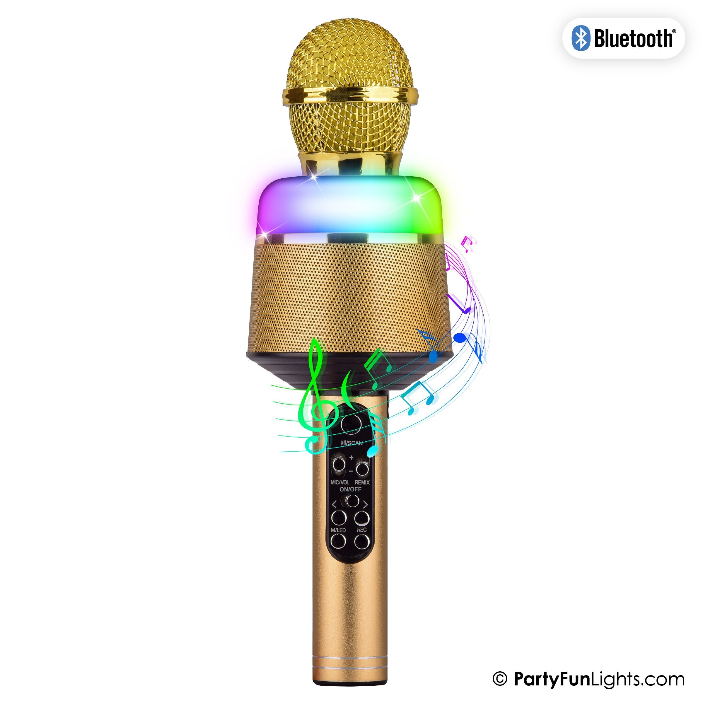 Karaoke Microphone Bluetooth - Gold - Karaoke Set - For Children and Adults - Wireless - Echo - With Speaker - LED Light