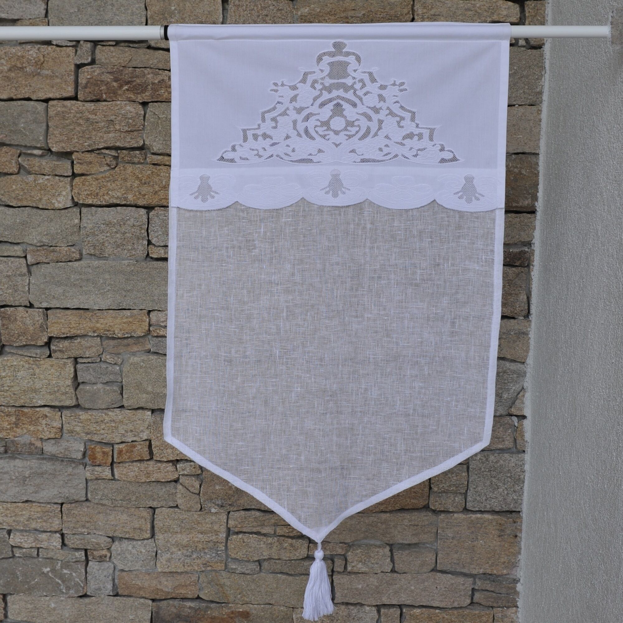 Brise bise Sormiou in lino bianco e pizzo 45X70 CM