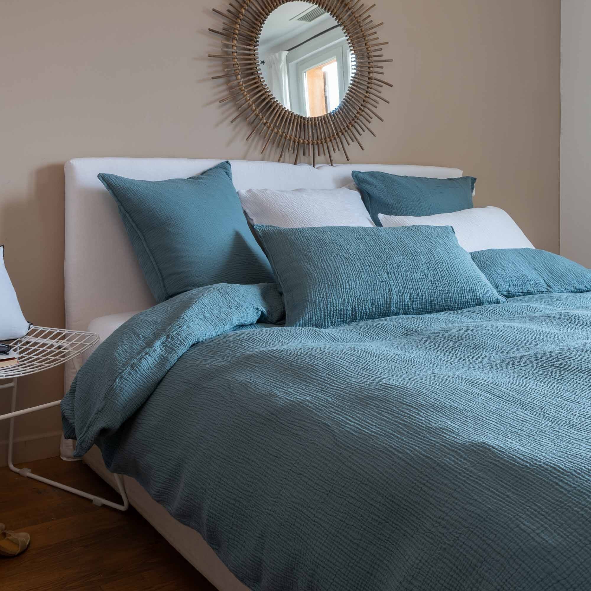 Housse de couette en gaze de coton bleu fumé 260X240 CM