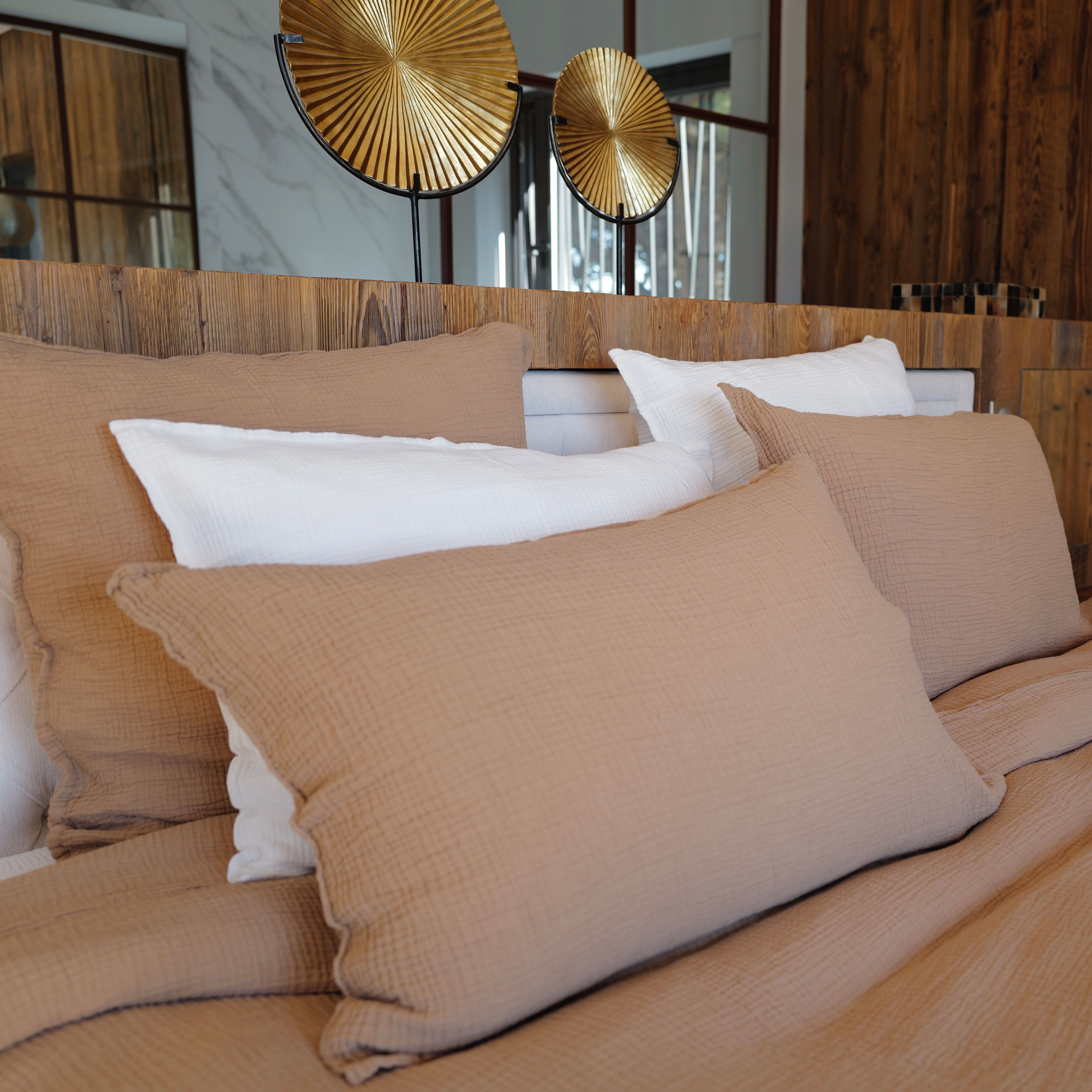 Taie d'oreiller gaze de coton cannelle 65X65 CM