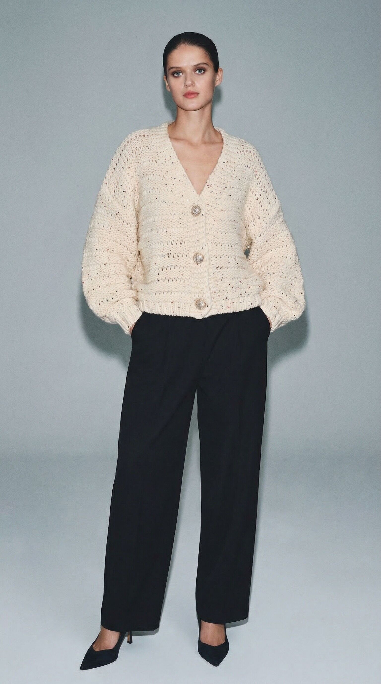 Strickjacke, grob gestrickt mit Pailletten