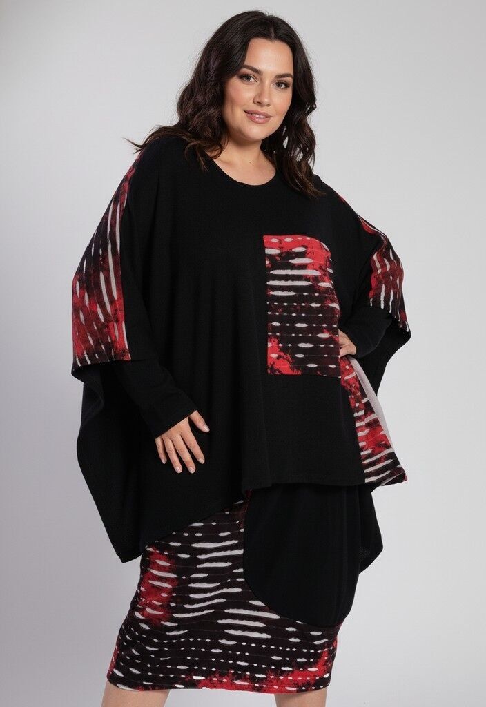 Ensemble poncho + jupe grande taille (A828)