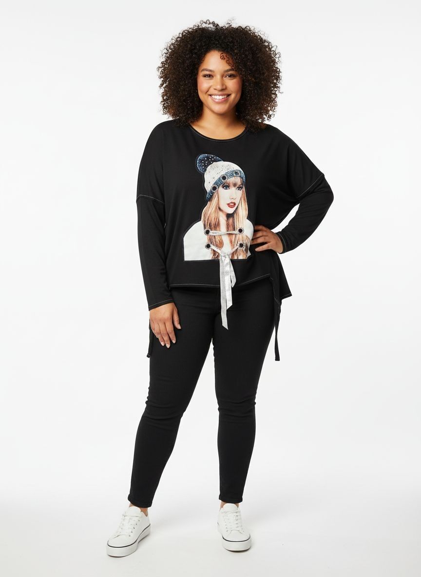 Camiseta de talla grande con costura y estampado (A932)