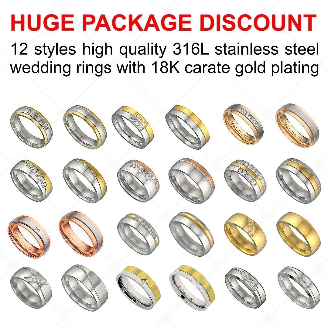 Collection d'alliances en acier inoxydable 316L de haute qualité, disponibles en différentes tailles, au prix outlet (150 pièces).