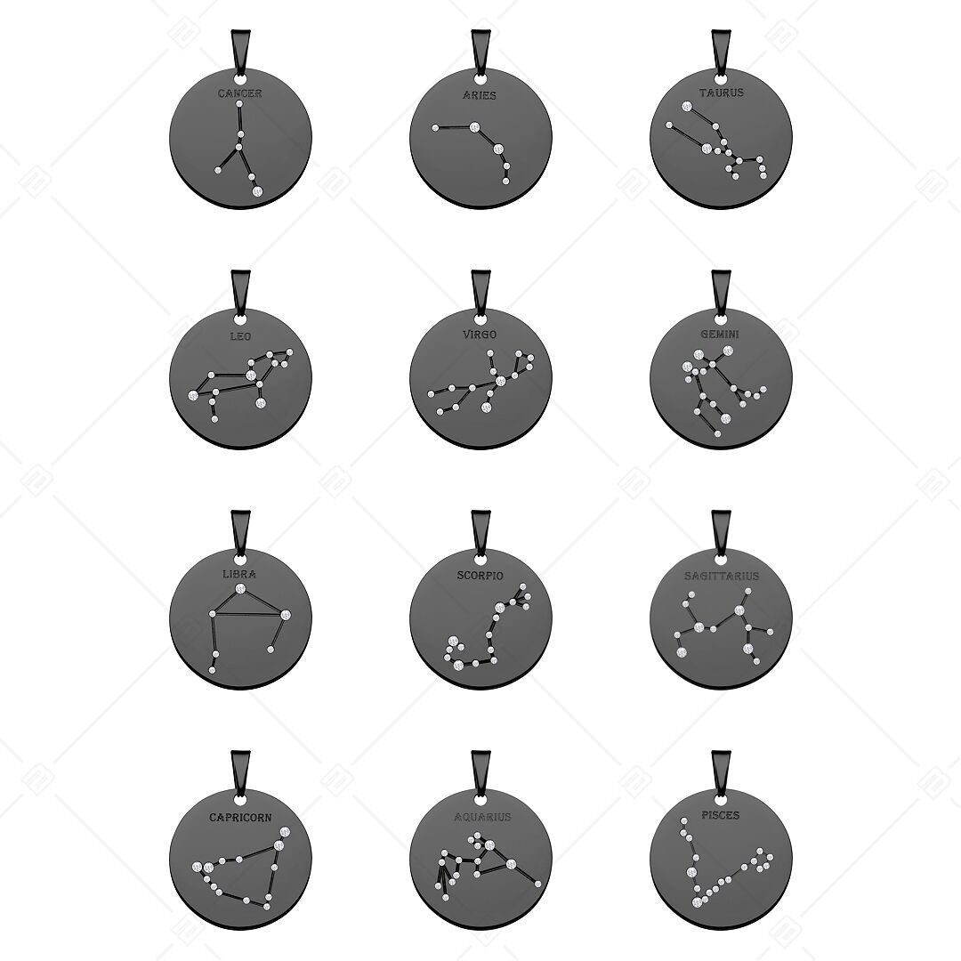 BALCANO - Pendentif Zodiaque / Constellation avec Pierres de Zirconium - Coffret de 12 signes du zodiaque