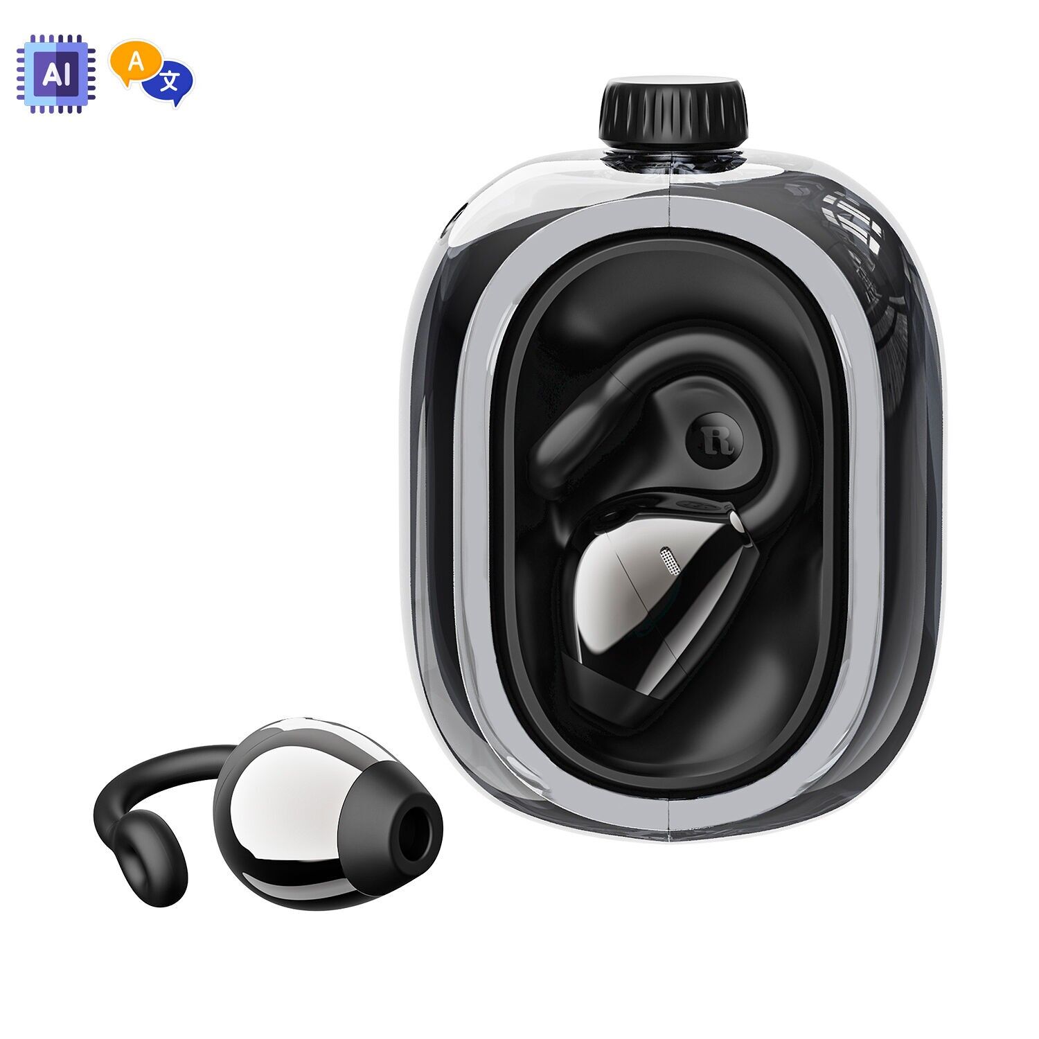 Écouteurs de sport JM47 TWS. Avec réduction du bruit lors des appels, traduction en temps réel de 150 langues et assistant vocal IA. Couleur : Noir