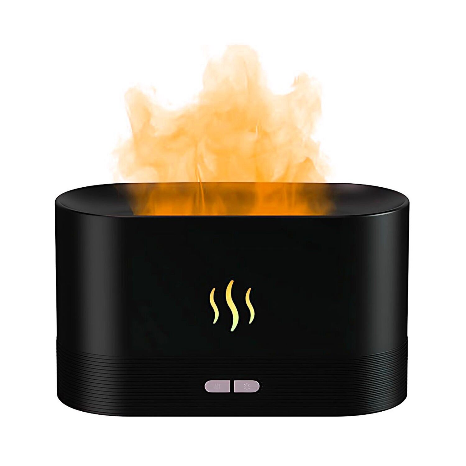 Difusor de aroma con efecto llama, 9 colores, 2 ajustes de brillo y 180 ml de capacidad. Permite aceites esenciales no corrosivos. Color:Negro 