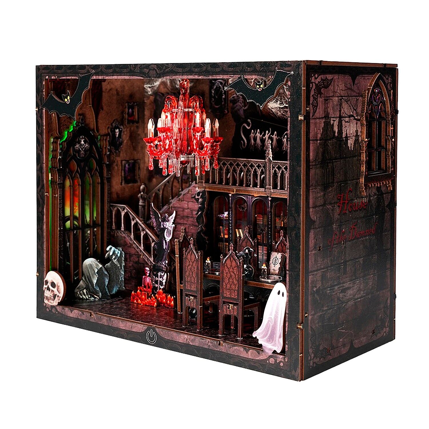 Familia oscura. Book Nook de madera con 155 piezas, diseño 3D realista con gran detalle, luces led y cubierta anti polvo. Color:Multicolor 