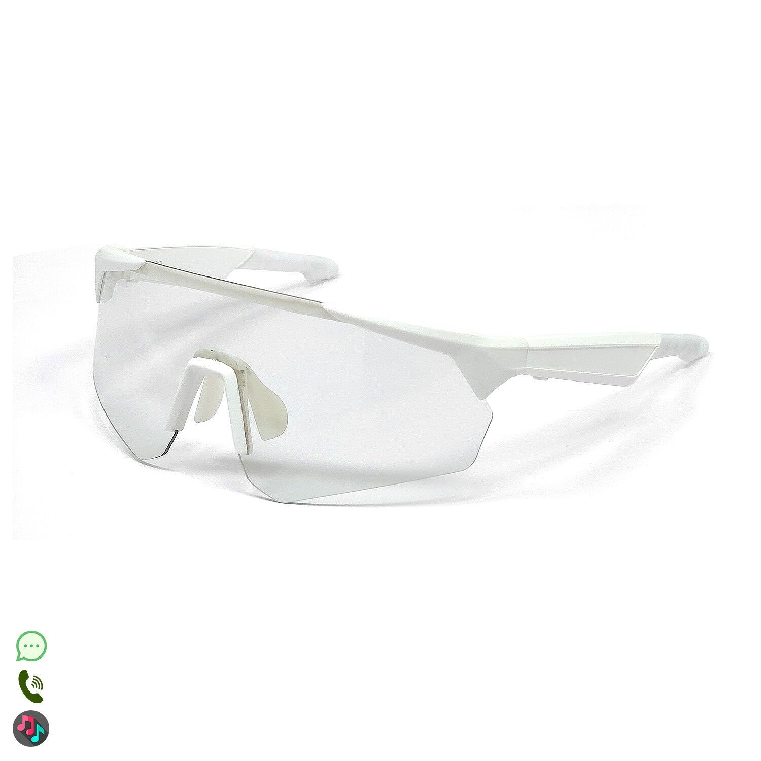 Gafas deportivas inteligentes QY PRO 2. Asistente de voz inteligente, traducción en tiempo real de más de 100 idiomas, control de música/llamadas y lentes fotocromáticas UV400. Color:Blanco Transparente