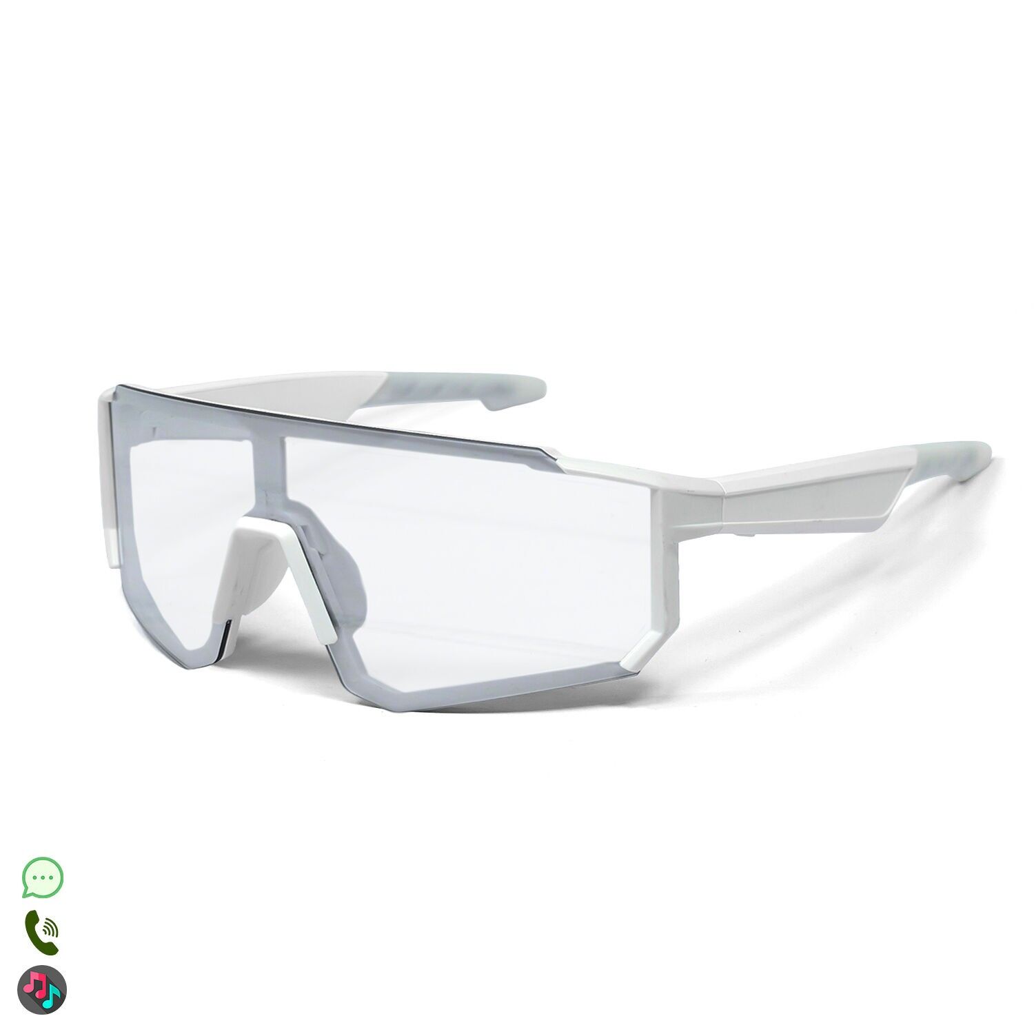 Gafas deportivas inteligentes QY PRO 1. Asistente de voz inteligente, traducción en tiempo real de más de 100 idiomas, control de música/llamadas y lentes fotocromáticas UV400. Color:Blanco Transparente